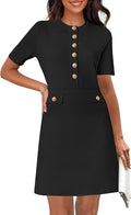 Women's Summer Bodycon Sweater Dress Business Casual Outfis Short Sleeve Knit Button Formal Elegant Work Dress